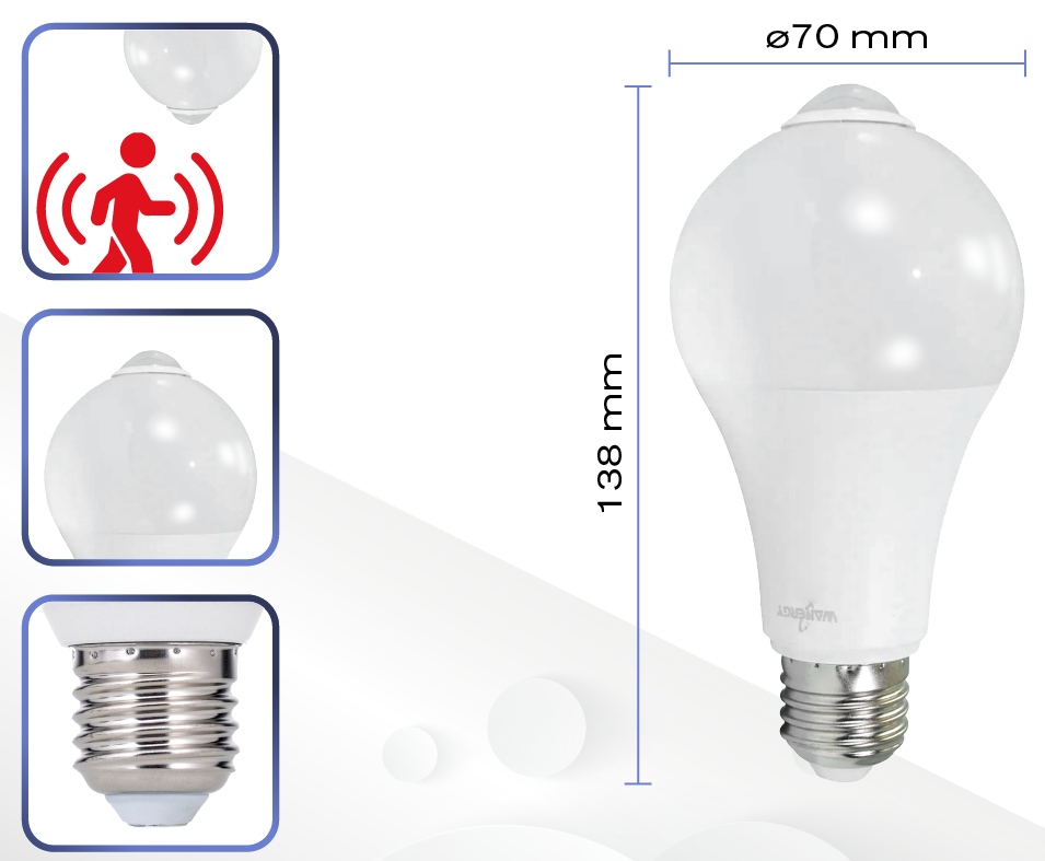 Foco LED Sensor de Movimiento 12 Watts - Frío