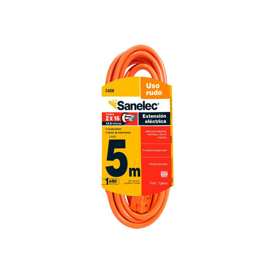 Extensión uso rudo 5 m naranja 2x16