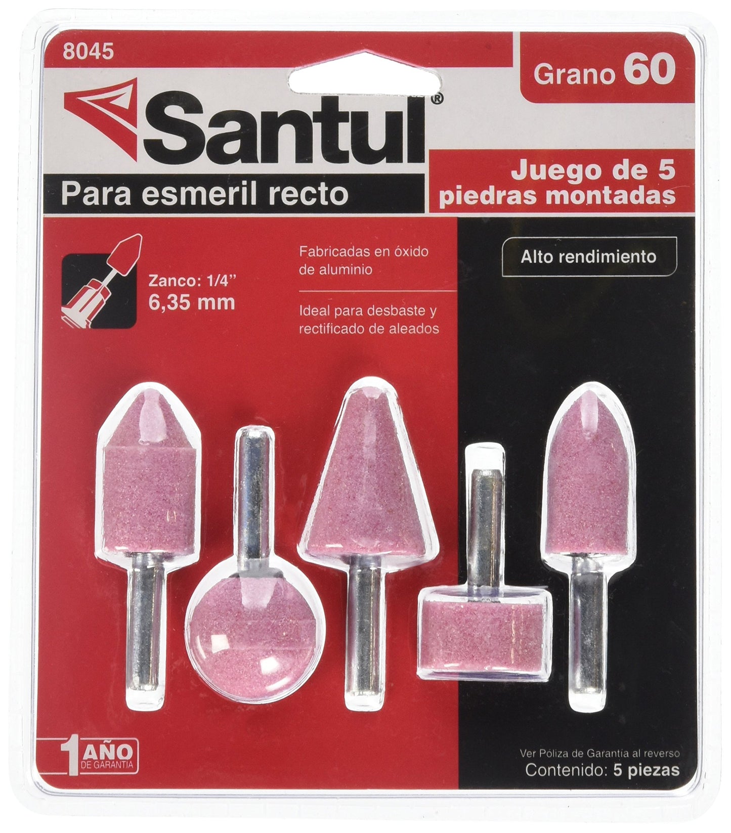 Piedras montadas juego de 5 pz , grano 60, zanco 1/4