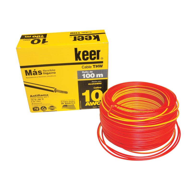 Cable THW cal 10 rojo 500 mts